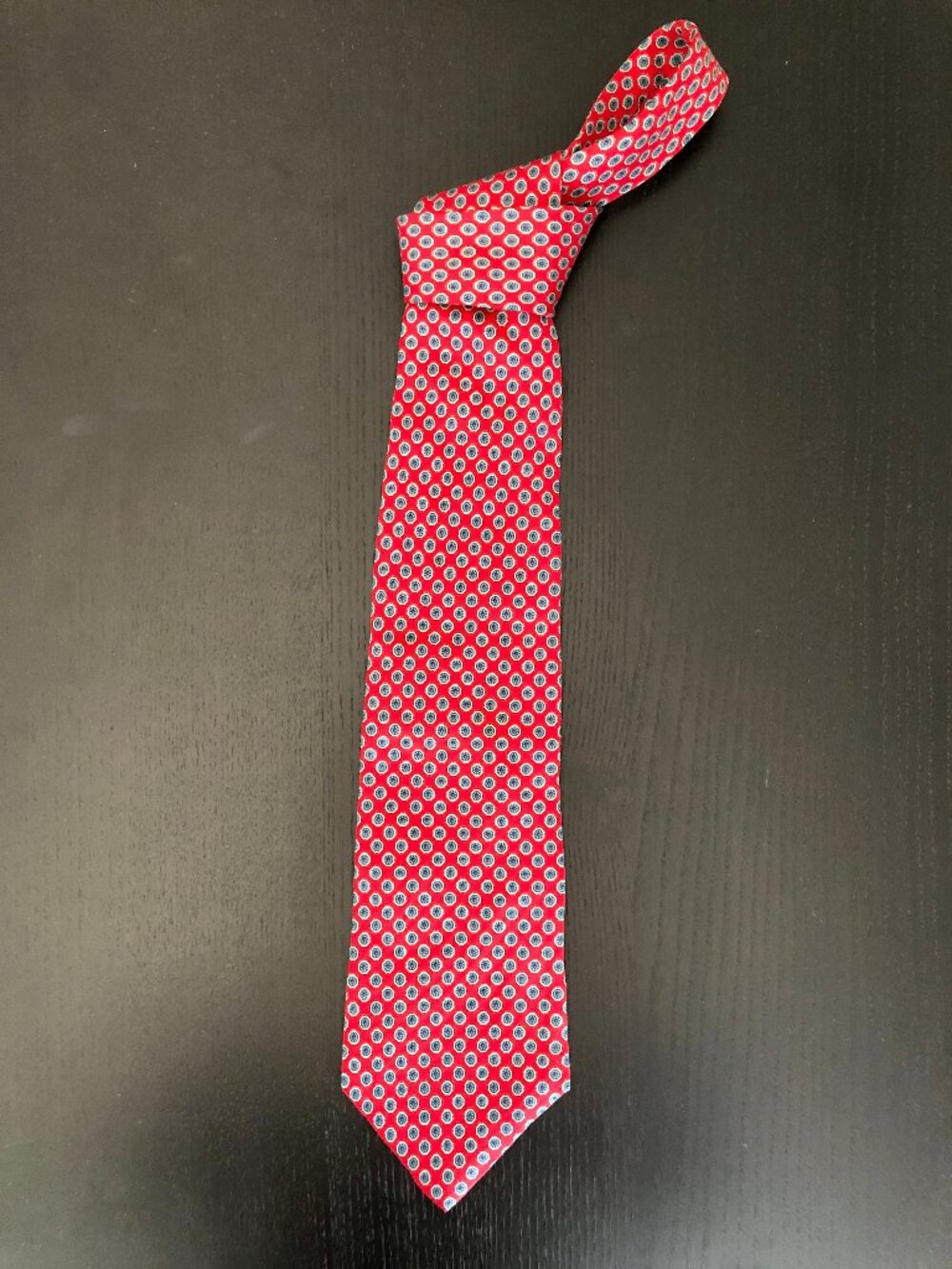 Crooks & Creed London 100% Silk Tie, Red & Floral Pattern, Eclectic Grandpa